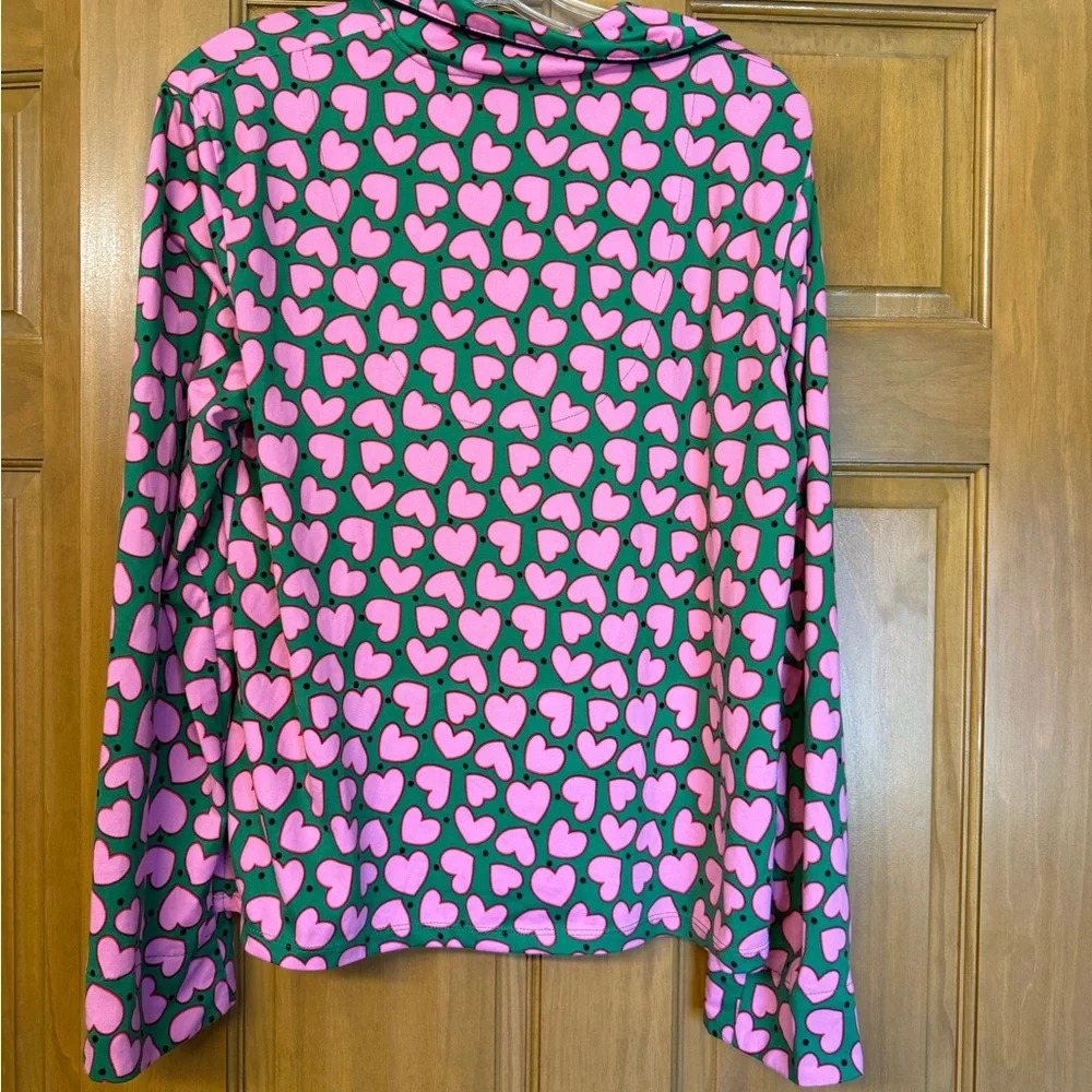 Women's Heart-Print Pajama Set - Pink Hearts on Green - Picture 3 of 9